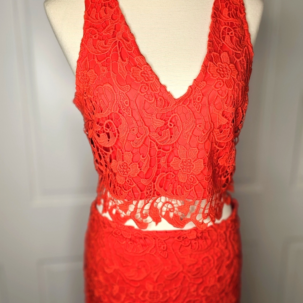 Leith red/orange lace 2 piece dress.